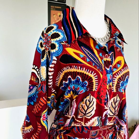 🏷️Truly 4 You Button Front Longsleeve Tie Waist Floral Midi Dress 2X - Picture 3 of 9